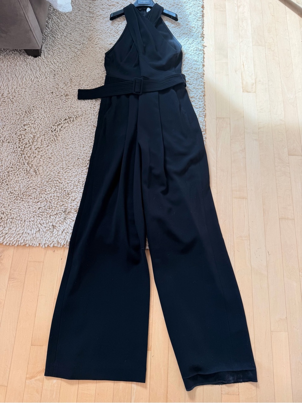 A.L.C. Black Cross-Halter Wide-Leg Jumpsuit with Waist Belt